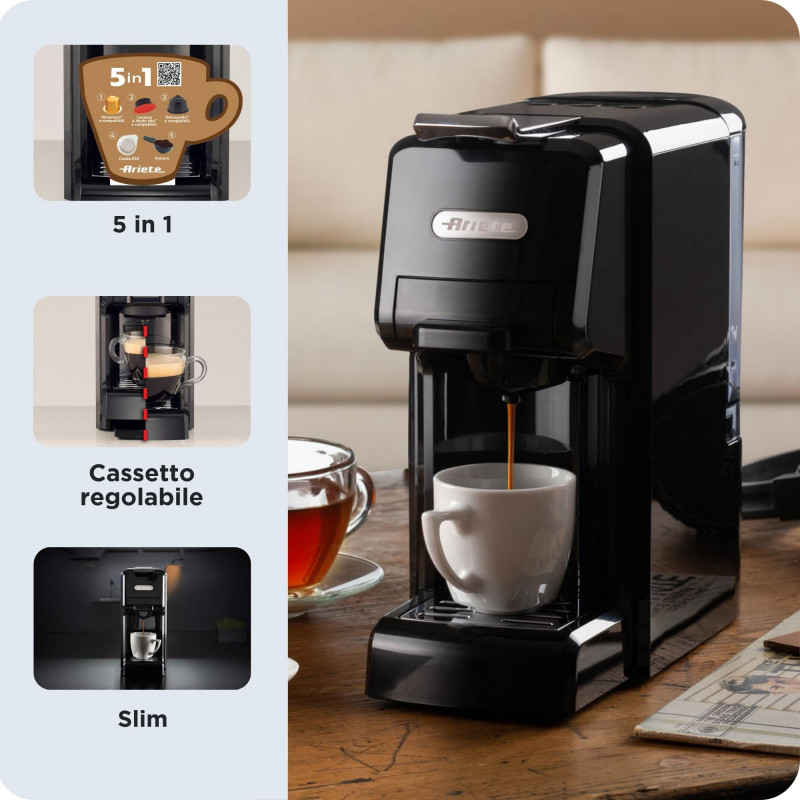 Macchina da caffè espresso a cassetto per capsule Nespresso*, Dolcegusto* e Lavazza A Modo mio*, cialde e polvere