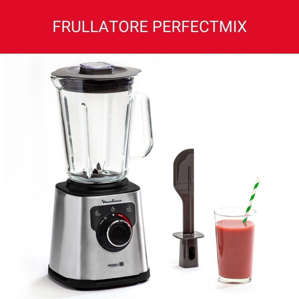 Moulinex Frullatore con Bicchiere Capacità 2 Litri Potenza 1200 watt Lame Rimovibili colore Grigio - PerfectMix+ LM871D