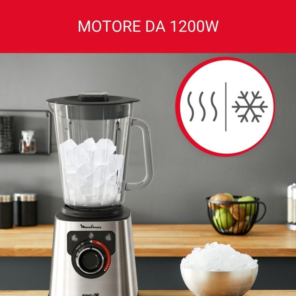 Moulinex Frullatore con Bicchiere Capacità 2 Litri Potenza 1200 watt Lame Rimovibili colore Grigio - PerfectMix+ LM871D