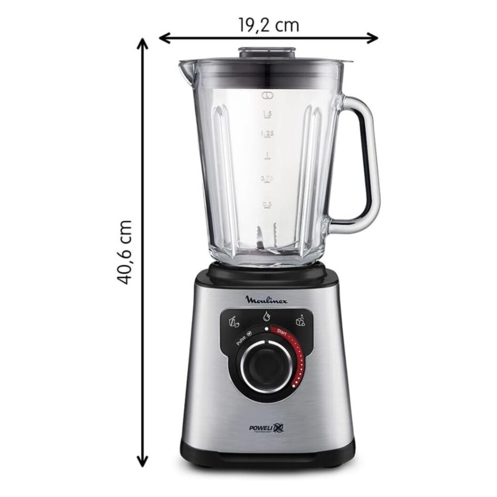 Moulinex Frullatore con Bicchiere Capacità 2 Litri Potenza 1200 watt Lame Rimovibili colore Grigio - PerfectMix+ LM871D