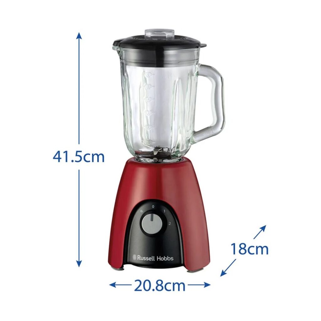 Russell Hobbs Frullatore con Bicchiere Capacità 1.5 Litri Potenza 650 Watt 2 Velocità colore Rosso e Nero - 27120-56