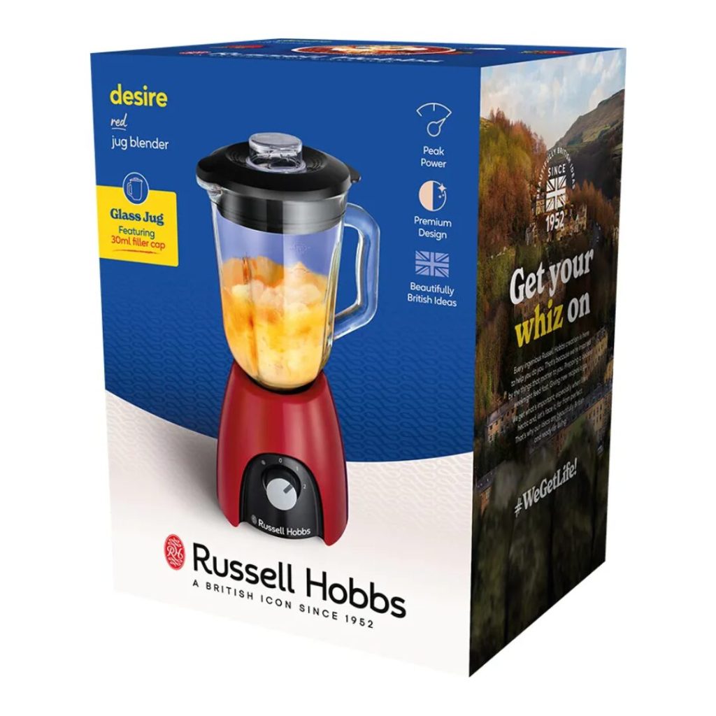 Russell Hobbs Frullatore con Bicchiere Capacità 1.5 Litri Potenza 650 Watt 2 Velocità colore Rosso e Nero - 27120-56