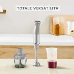 Moulinex Frullatore a Immersione Minipimer Capacità Ciotola 0,8 Litri Potenza 1000 Watt con Tritaghiaccio colore Grigio e Acciaio - DD672B