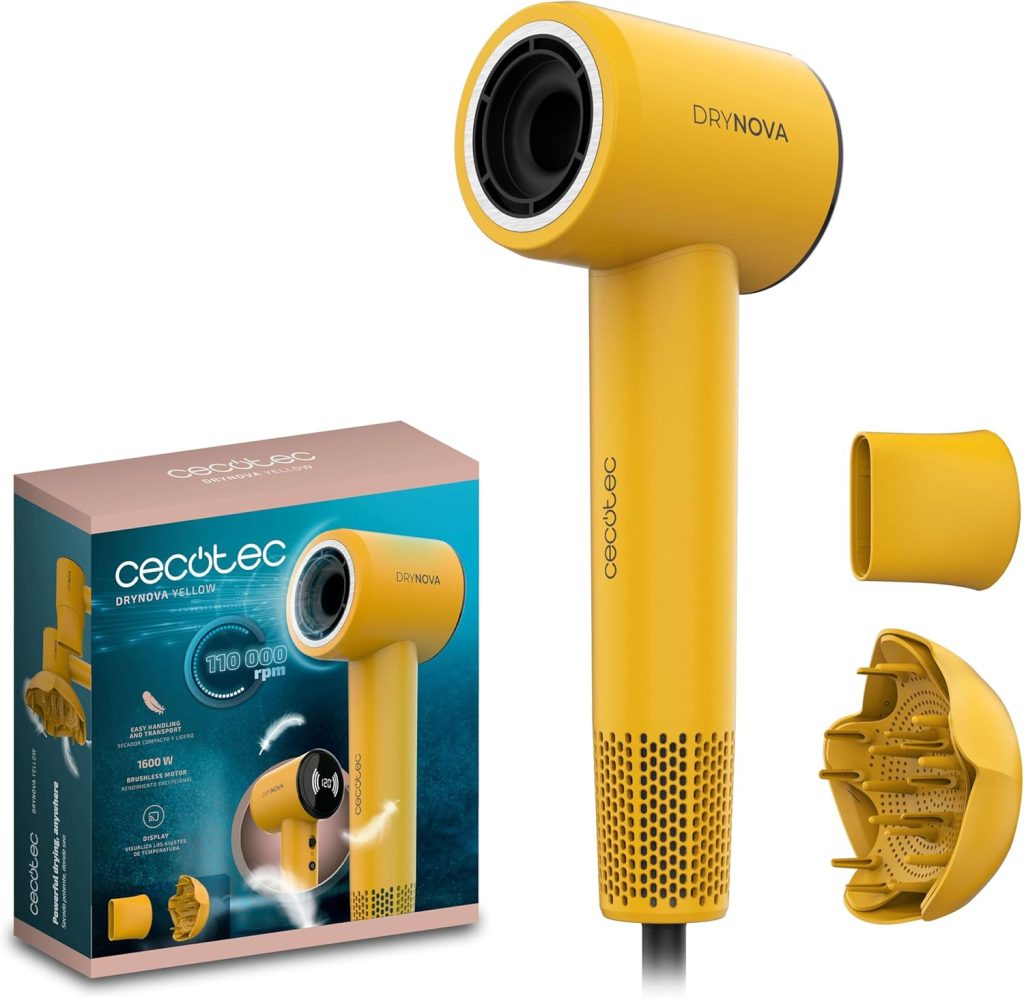 Cecotec DryNova Sun Asciugacapelli 1600W Giallo + 2 Accessori