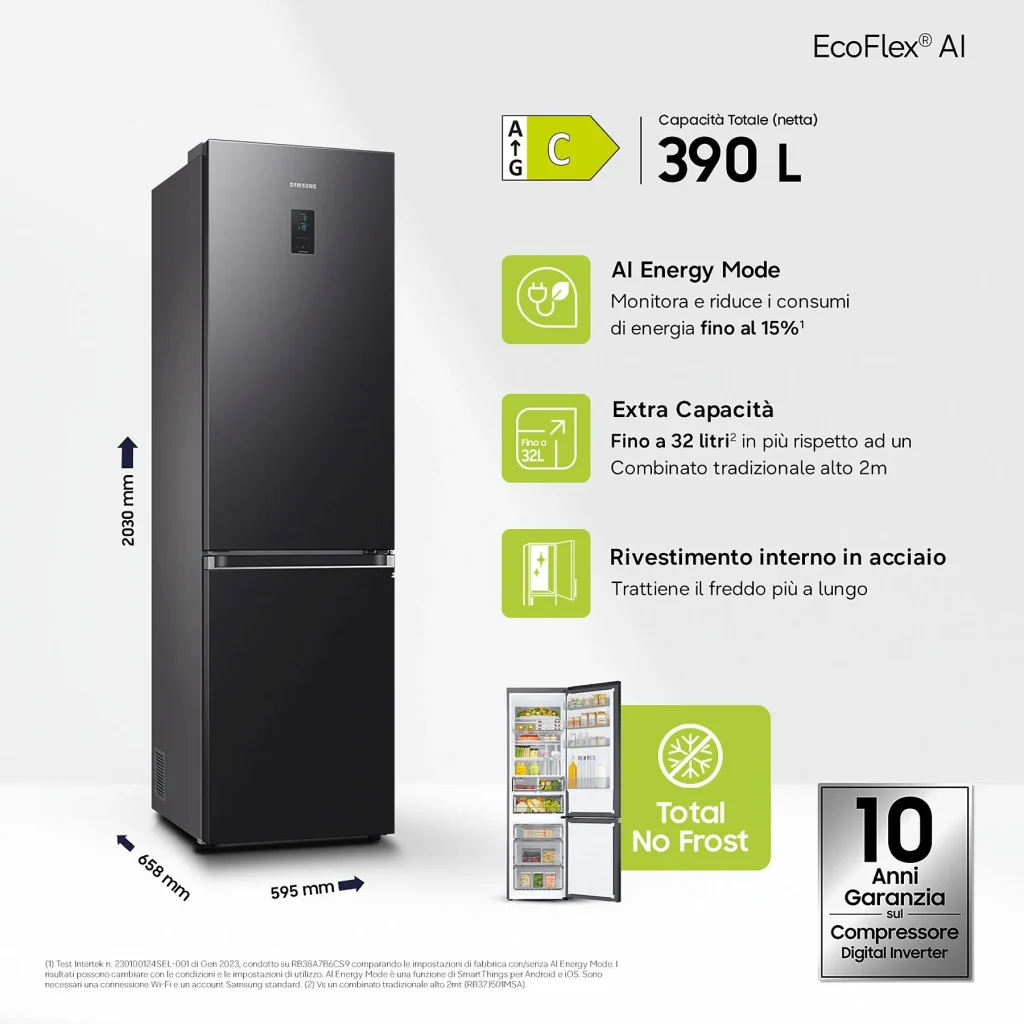RB38C776CB1 - SAMSUNG - FRIGO COMBI 390LT H203 NF INOX C ANTRACITE WIFI AI