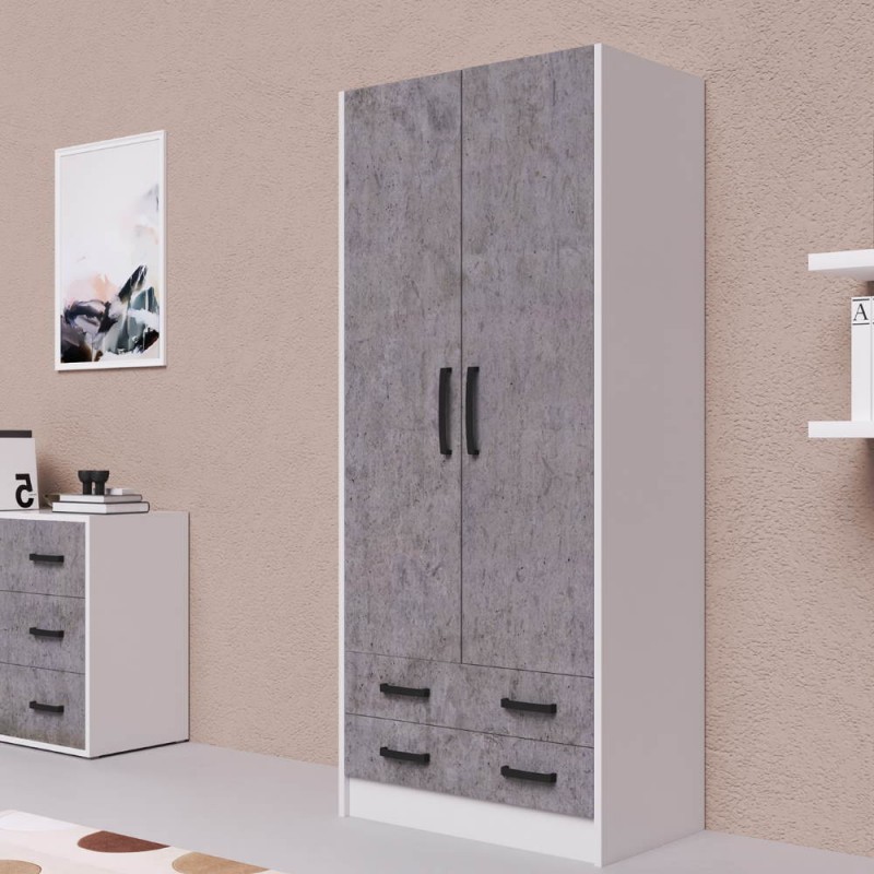 Armadio 210 due ante e due cassetti cemento