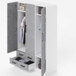 Armadio 210 tre ante e due cassetti bianco frassinato