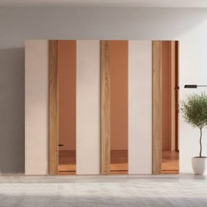 Armadio Bristol 6 ante battenti in finitura cashmere e noce caramello con specchi bronzati