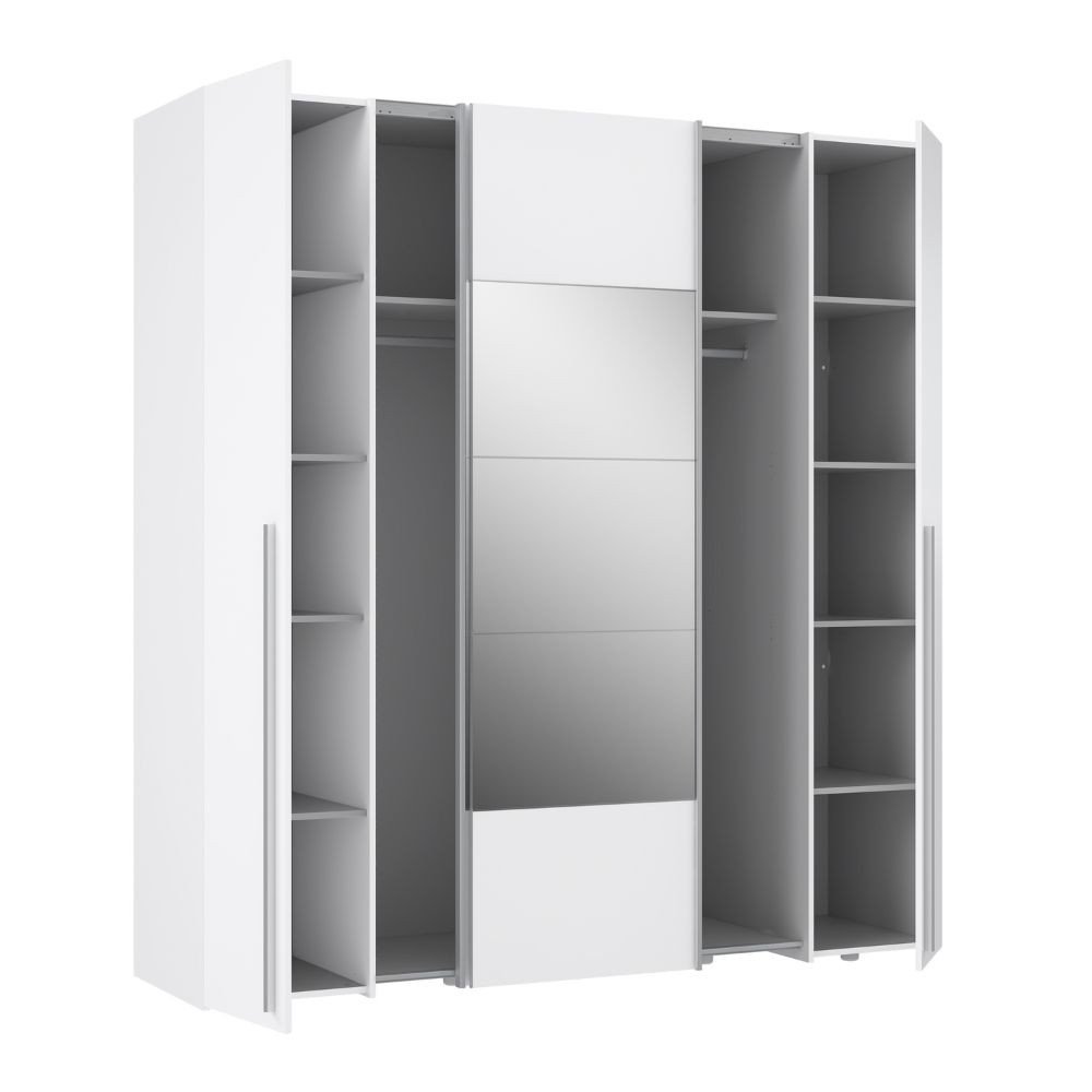 Armadio Callia 2 ante battenti bianco e 2 ante scorrevoli con specchio 200.1x61.2xH210.5 cm.
