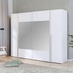 Armadio Callia con 2 ante battenti colore bianco e 2 ante scorrevoli con specchio 270.3x61.2xH210.5 cm.