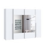 Armadio Callia con 2 ante battenti colore bianco e 2 ante scorrevoli con specchio 270.3x61.2xH210.5 cm.