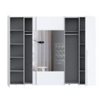 Armadio Callia con 2 ante battenti colore bianco e 2 ante scorrevoli con specchio 270.3x61.2xH210.5 cm.
