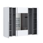Armadio Callia con 2 ante battenti colore bianco e 2 ante scorrevoli con specchio 270.3x61.2xH210.5 cm.