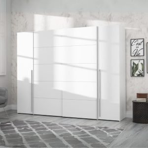 Armadio Callia con 2 ante battenti e 2 ante scorrevoli colore bianco 270.3x61.2xH210.5 cm.