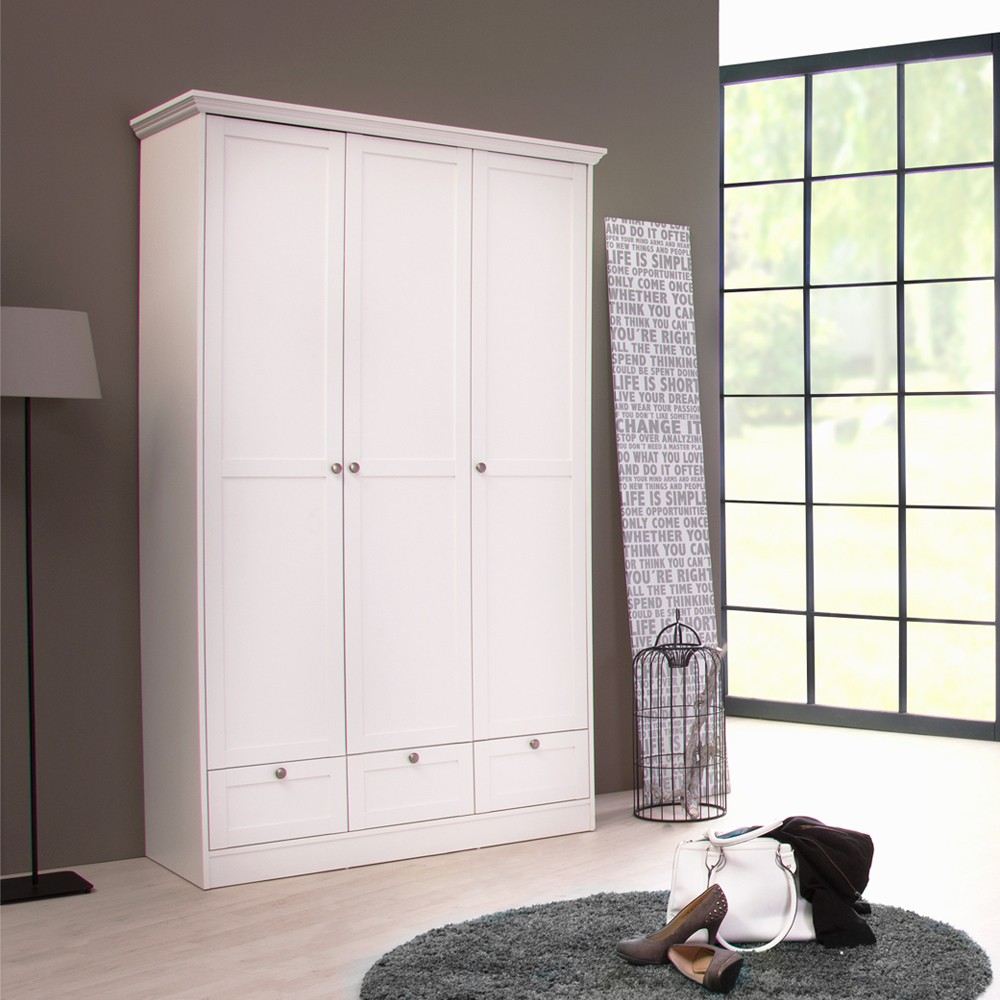 Armadio Landwood18 bianco tre ante e tre cassetti