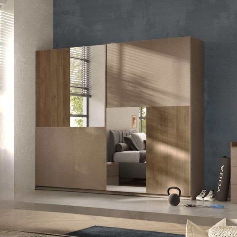 Armadio Quinn 2 ante scorrevoli con specchi colore bronzo noce mercure