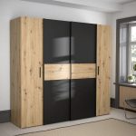 Armadio Teodoro con 2 ante battenti e 2 ante scorrevoli colore rovere e nero