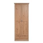 Armadio Timber 40A con 2 ante e 1 cassetto in rovere anticato con pomelli in metallo
