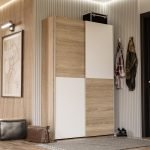 Armadio Zeno con 2 ante scorrevoli rovere e bianco e struttura rovere