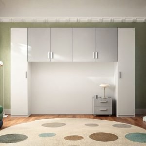 Armadio ponte Granada con comodino colore bianco opaco e gesso