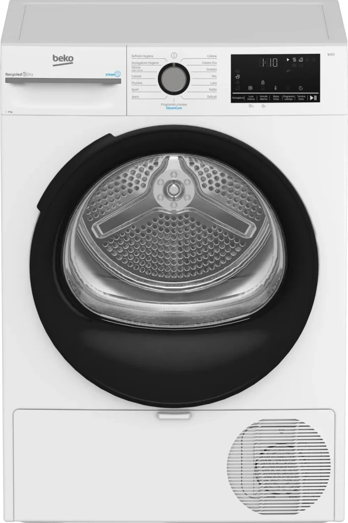 Asciugatrice 9 Kg Beko Classe C Inverter con Pompa di Calore Profondità 67 cm Vapore EcoGentle colore Bianco - BMGT491SBI_IT
