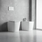 Bidet a pavimento filo muro FB54D in ceramica 54x36x42H cm bianco