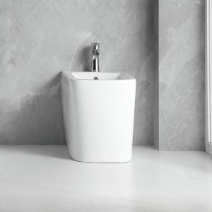 Bidet a pavimento filo muro FB54D in ceramica 54x36x42H cm bianco
