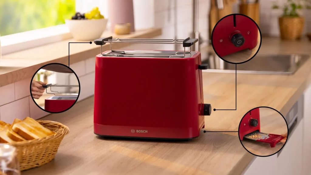 Tostapane Bosch 2 Fette Potenza 950 Watt Funzione Scongelamento e Riscalda colore Rosso - TAT3M124