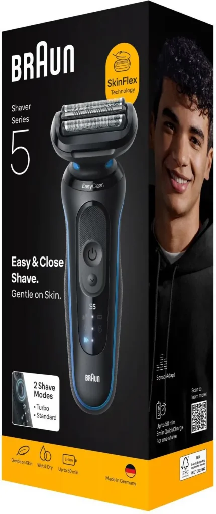 Braun Rasoio Elettrico Ricaricabile Wet & Dry 3 Lame Autonomia 50 min colore Nero serie 5 - 52-B1000S