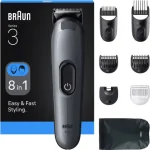 Braun Rifinitore All in One per Barba e Capelli 8 in 1 Ricaricabile Autonomia 50 Minuti 14 Lungheze colore Grigio/Nero serie 3 - AIO3540