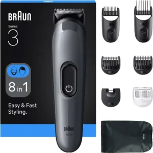 Braun Rifinitore All in One per Barba e Capelli 8 in 1 Ricaricabile Autonomia 50 Minuti 14 Lungheze colore Grigio/Nero serie 3 - AIO3540