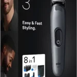 Braun Rifinitore All in One per Barba e Capelli 8 in 1 Ricaricabile Autonomia 50 Minuti 14 Lungheze colore Grigio/Nero serie 3 - AIO3540