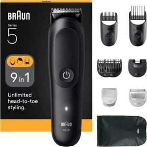 Braun Rifinitore All in One per Barba e Capelli 9 in 1 Ricaricabile Autonomia 120 Minuti 14 Lungheze colore Nero serie 5 - AIO5540