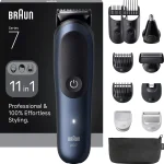 Braun Rifinitore All in One per Barba e Capelli 11 in 1 Ricaricabile Autonomia 120 Minuti 14 Lungheze colore Blu/Nero serie 7 - AIO7540