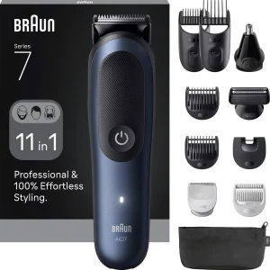 Braun Rifinitore All in One per Barba e Capelli 11 in 1 Ricaricabile Autonomia 120 Minuti 14 Lungheze colore Blu/Nero serie 7 - AIO7540
