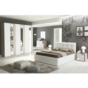 Camera da letto Denise bianco olmo e armadio con specchi