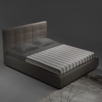 Camera da letto Faba con armadio 6 ante battenti noce e talco e letto contenitore imbottito Napoli tortora