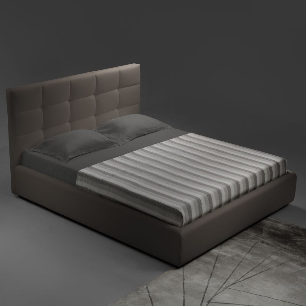 Camera da letto Faba con armadio 6 ante battenti noce e talco e letto contenitore imbottito Napoli tortora