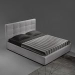 Camera da letto Faba in grigio e cemento con armadio 6 ante battenti a specchio e letto contenitore Ascoli grigio