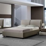 Camera da letto Kendra con letto contenitore imbottito e armadio 2 ante scorrevoli con specchi colore tortora noce