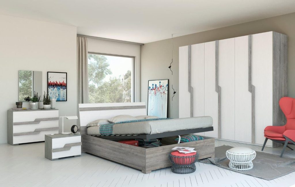 Camera da letto Loriana grigio e bianco frassino