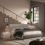 Camera da letto Michela con armadio 6 ante battenti con specchio in bianco neve e letto matrimoniale Stiletto tortora