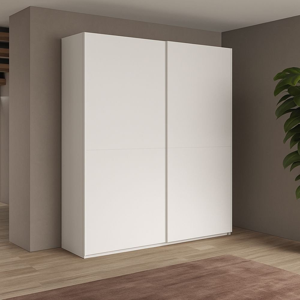 Camera da letto Rango con armadio 2 ante bianco opaco e letto Snello grigio chiaro