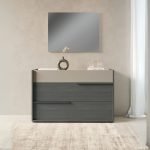 Camera da letto Tania in grigio e talco con armadio 2 ante scorrevoli con specchi e letto contenitore Napoli grigio