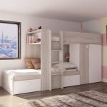 Cameretta 1266 con letto a castello con due cassettoni e armadio reversibile colore bianco vintage