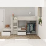 Cameretta 1266 con letto a castello con due cassettoni e armadio reversibile colore bianco vintage