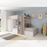Cameretta 1266 con letto a castello con due cassettoni e armadio reversibile colore bianco vintage