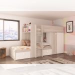 Cameretta 1266 con letto a castello con due cassettoni e armadio reversibile colore bianco vintage