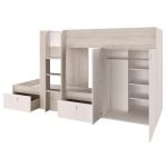Cameretta 1266 con letto a castello con due cassettoni e armadio reversibile colore bianco vintage