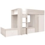 Cameretta 1266 con letto a castello con due cassettoni e armadio reversibile colore bianco vintage